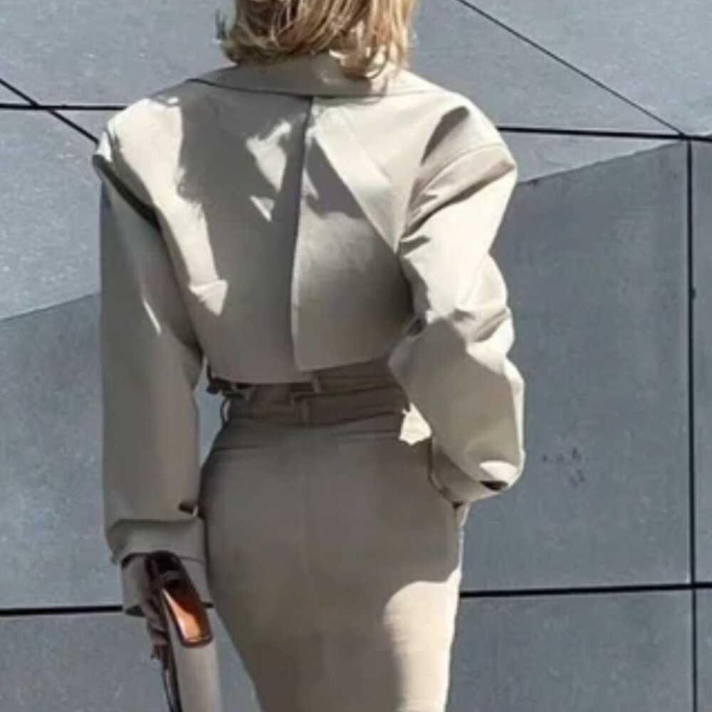 BEST Helsa Oversized Cropped Trench Coat Jacket XSmall Chino Khaki Quiet Lux - Picture 3 of 12